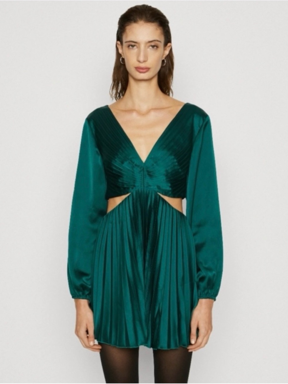 Abercrombie&fitch long sleeve pleated satin mini dress with cutouts